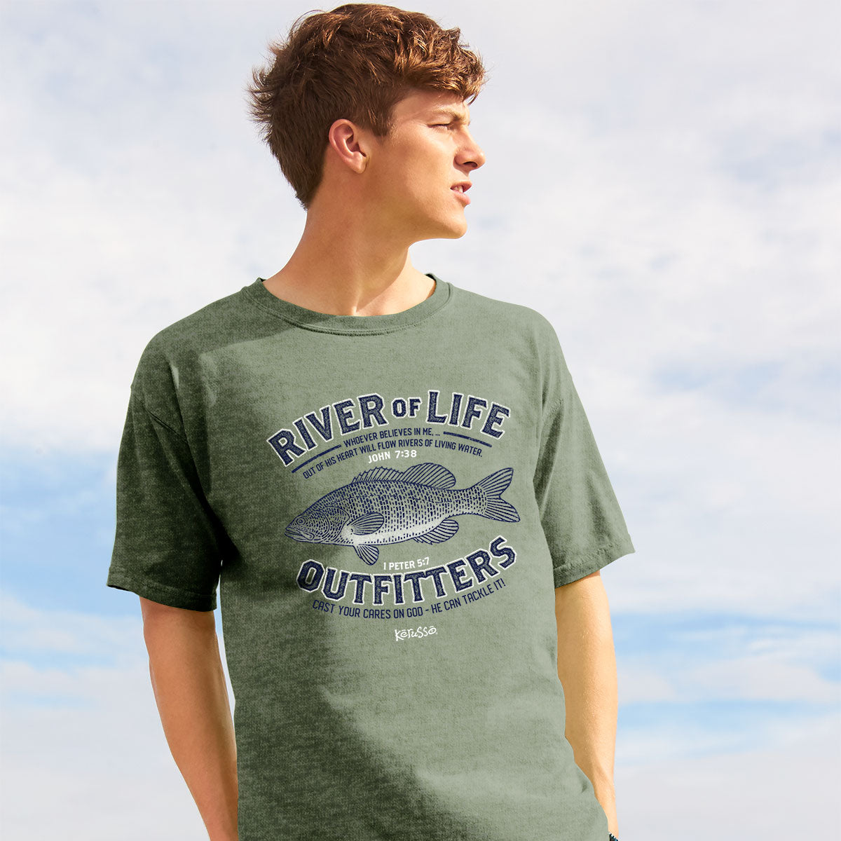 Kerusso Christian T-Shirt Fishing River Small / Heather Military